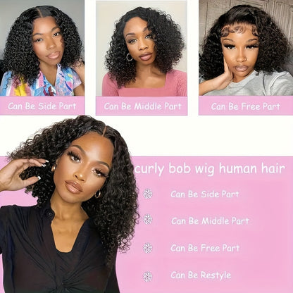 Put On And Go Wigs Human Hair Pre Plucked Pre Cut For Beginners Curly Wave Bob Wig Human Hair Lace Front Wigs For Women Upgraded No Glue 6x4 Lace Closure Short Curly Bob Wig Throw On & Go Wig.