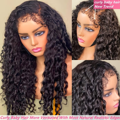 Deep Wave 4C Edges Frontal Wig 13x4 Lace Front Human Hair Wigs Deep Curly Lace Front Wig Human Hair For Women Brazilian Remy Human Hair Wigs With Curly Baby Hair Kinky Hairline