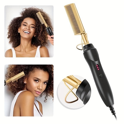 Copper Color Comb Styler - Multi-Purpose Hair Straightener and Curler for Wet and Dry Hair - Fast Heating, Easy-to-Use, Versatile, and Safe Electric Heating Comb for Salon-Quality Styling at Home