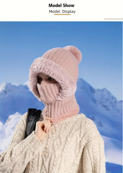 Knitted Hat For Women In Autumn And Winter, Thickened With Fleece, Cold Resistant Hat, Scarf Mask, One-piece Warm Hat, Outdoor Cycling Hat