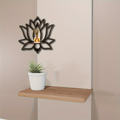 1pc Exquisite Floating Wooden Lotus Shape Display Shelf - Space-Saving Wall Corner Storage for Plants, Flowers, Toys, Scented Candles, and Household Items - Perfect for Hallway, Bedroom, Home, Christmas Decor, Wall Decor, and