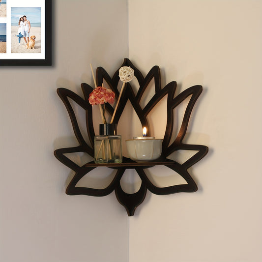 1pc Exquisite Floating Wooden Lotus Shape Display Shelf - Space-Saving Wall Corner Storage for Plants, Flowers, Toys, Scented Candles, and Household Items - Perfect for Hallway, Bedroom, Home, Christmas Decor, Wall Decor, and