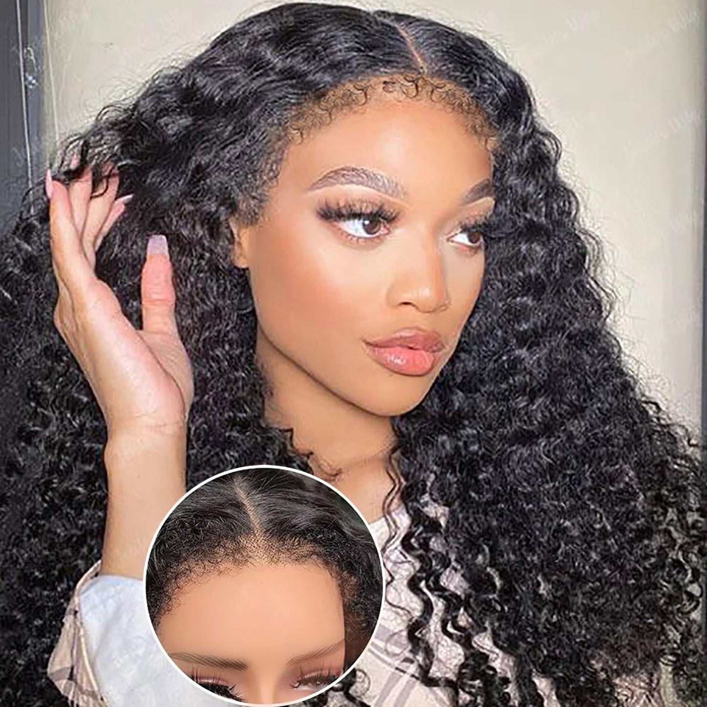 Deep Wave 4C Edges Frontal Wig 13x4 Lace Front Human Hair Wigs Deep Curly Lace Front Wig Human Hair For Women Brazilian Remy Human Hair Wigs With Curly Baby Hair Kinky Hairline