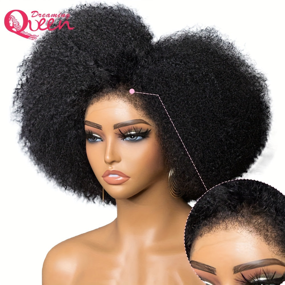 180% Density 13x4 Lace Front Wig - Preplucked Mongolian Remy Hair Lace Frontal with Kinky Edges and Natural Hairline for a Realistic Look