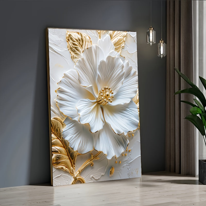 Modern Golden Flower Canvas Art Print, 31.5x47.24in - Frameless Wall Decor for Living Room & Bedroom