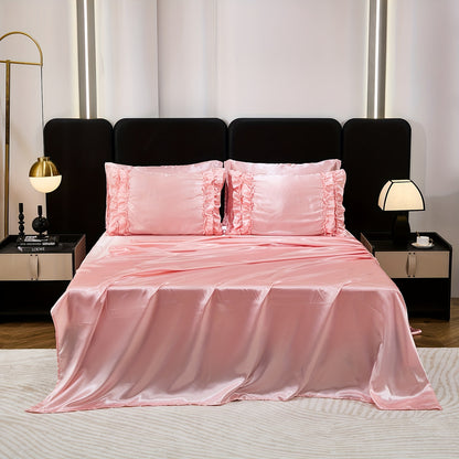 Silk Like Silky Comforter Set With Sheet Set Satin Bedding Comforter Set Silky Ruffle Pattern Home Deocr Luxury Silky Comforter Set With 1 Cushion Cover 200g Microfiber Filling Soft Lightweight For All Season