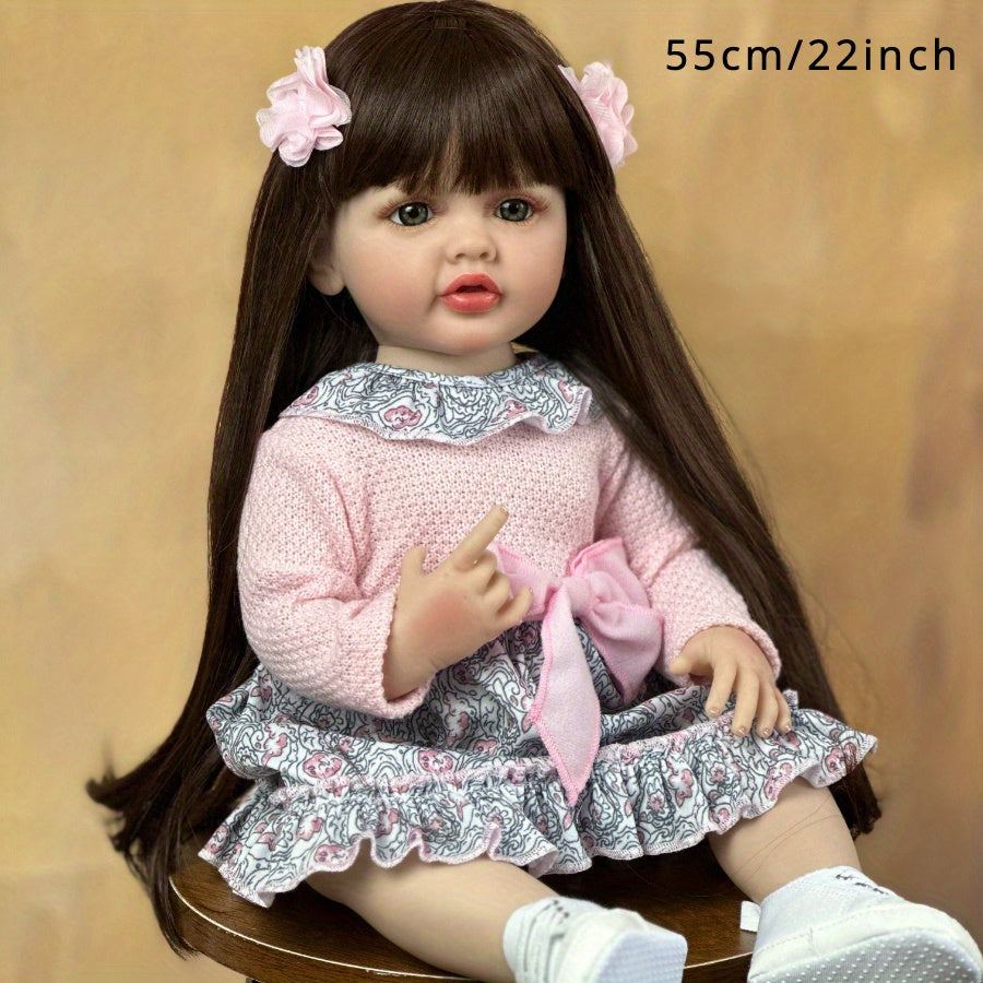 BZDOLL Full Body Silicone Reborn Doll Girl Baby 55cm 22inch Lifelike Princess Newborn Toddler Bebe Toy Lovely Birthday Gift