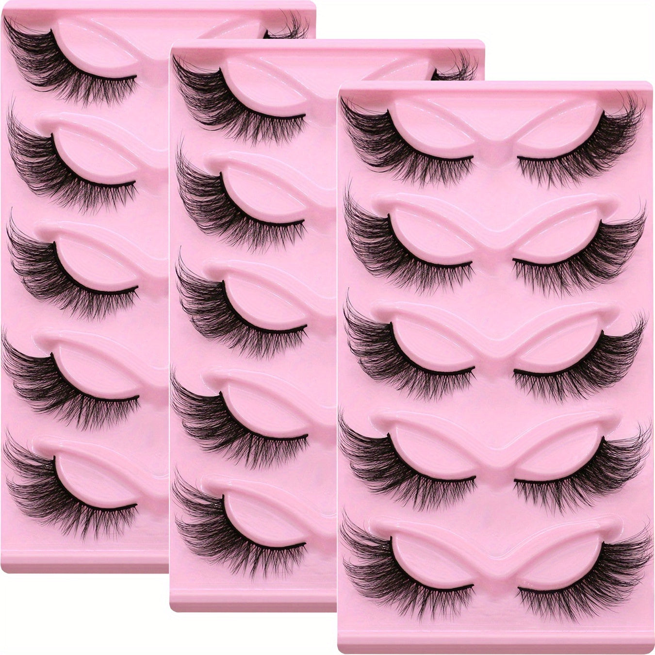 3 Packs of 15 Pairs Long Cat Eye Lashes - Wispy, Elongated, Thick, and Dramatic False Eyelashes for a Sultry Look - Reusable Strip Lashes for a Glamorous Eye Makeup