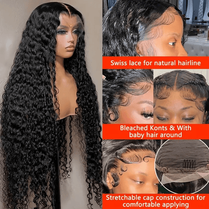 200% Density Curly Wave Lace Front Glueless Human Hair Wig For Women - 13x6 HD Deep Curly Frontal Wig - Wet And Wavy Ready To Wear