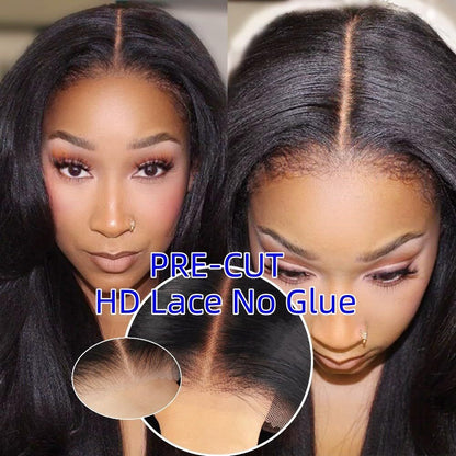 Glueless Wigs Human Hair Pre Plucked Pre Cut 6x6 Kinky Straight HD Lace Closure Wigs Human Hair Kinky Straight Wig For Beginners 200% Density