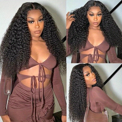 30 Inch 13x4 Kinky Curly Lace Front Wigs Human Hair Wig 250 Density Glueless Wigs Human Hair Pre Plucked Bleached Knots Wigs with Baby Hair Afro Kinky Curly HD Transparent Wigs for Women Virgin Human Hair Black Color