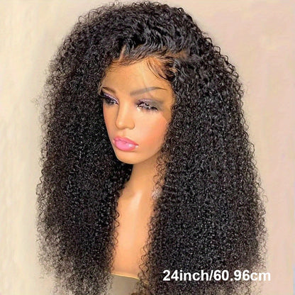 30 Inch 13x4 Kinky Curly Lace Front Wigs Human Hair Wig 250 Density Glueless Wigs Human Hair Pre Plucked Bleached Knots Wigs with Baby Hair Afro Kinky Curly HD Transparent Wigs for Women Virgin Human Hair Black Color