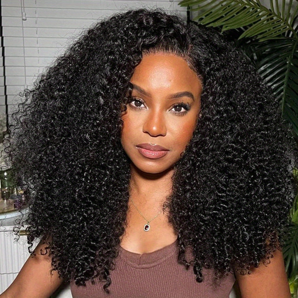 30 Inch 13x4 Kinky Curly Lace Front Wigs Human Hair Wig 250 Density Glueless Wigs Human Hair Pre Plucked Bleached Knots Wigs with Baby Hair Afro Kinky Curly HD Transparent Wigs for Women Virgin Human Hair Black Color