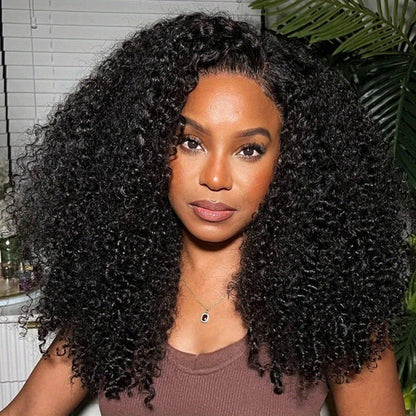 30 Inch 13x4 Kinky Curly Lace Front Wigs Human Hair Wig 250 Density Glueless Wigs Human Hair Pre Plucked Bleached Knots Wigs with Baby Hair Afro Kinky Curly HD Transparent Wigs for Women Virgin Human Hair Black Color