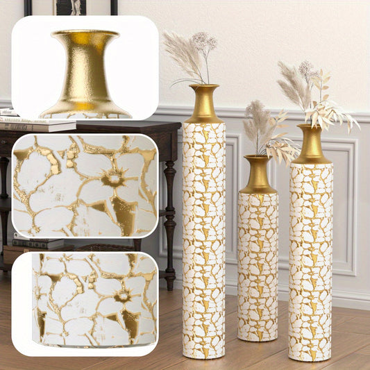 Floor Vases Gold Large Vases - 32/ 28/ 24 Inch Decorative High Vases Set Of 3 For Home Decor Vintage Large Vases Representing Twigs Twigs Dried Flowers Living Room Antique Worn Vases, Halloween Decorations, Christmas Gift, Li