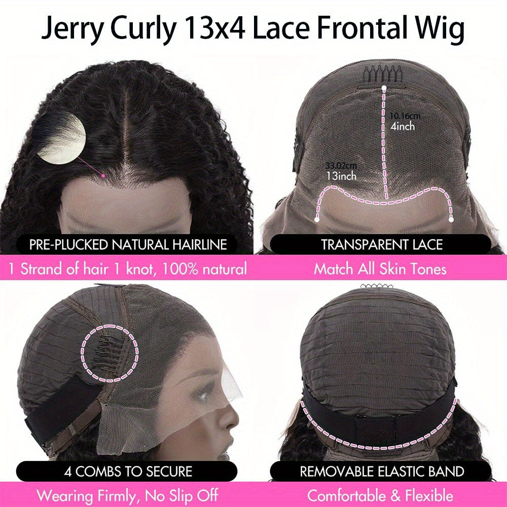 12A Jerry Curly Lace Front Wig 100% Kinky Curly Human Hair Wigs 13x4 Brazilian HD Transparent Lace Frontal Wig Female Woman Wig 250% Density