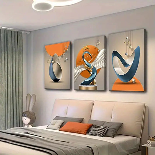 3PCS Set of 3 Canvas Framed, Modern Geometry Canvas-Stunning Wall Art with Luxurious Golden Leaf Water Drop Ring Design in Nordic Style, Suitable for Living Room, Bedroom, Office, Cafe, home and Dormitory Decoration, Wrapped