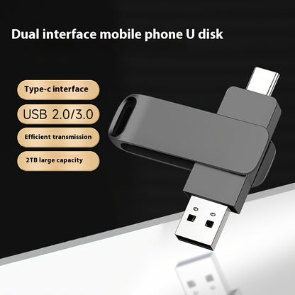 Large Capacity 2TB USB Flash Drive Type-C Dual Interface Mobile Phone and Computer Dual-use Compatible with Most Electronic Devices - Plug and Play Reading and Writing Speed Efficient Transfer Thumb Drive 2TB Memory Stick 200