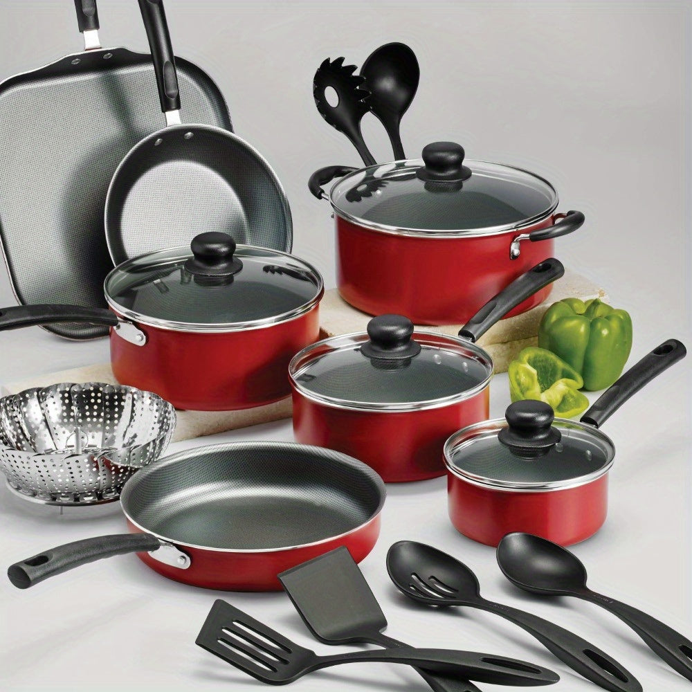 18 Piece Non-stick Cookware Set, Red