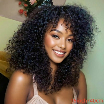 Afro Kinky Curly Human Hair Wig for Women Wear and Go None Lace Front Glueless Wigs Curly Brazilian Virgin Hair Machine Made Wig Natural Black