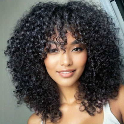 Afro Kinky Curly Human Hair Wig for Women Wear and Go None Lace Front Glueless Wigs Curly Brazilian Virgin Hair Machine Made Wig Natural Black