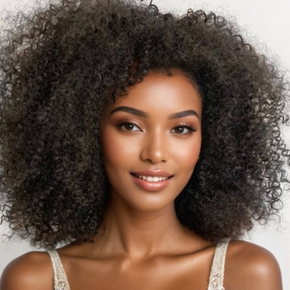 Afro Kinky Curly Human Hair Wig for Women Wear and Go None Lace Front Glueless Wigs Curly Brazilian Virgin Hair Machine Made Wig Natural Black