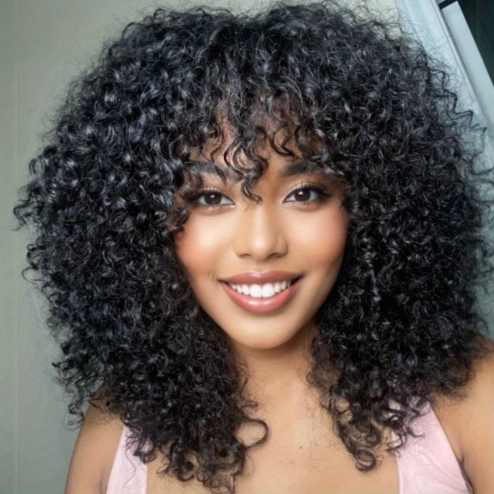 Afro Kinky Curly Human Hair Wig for Women Wear and Go None Lace Front Glueless Wigs Curly Brazilian Virgin Hair Machine Made Wig Natural Black