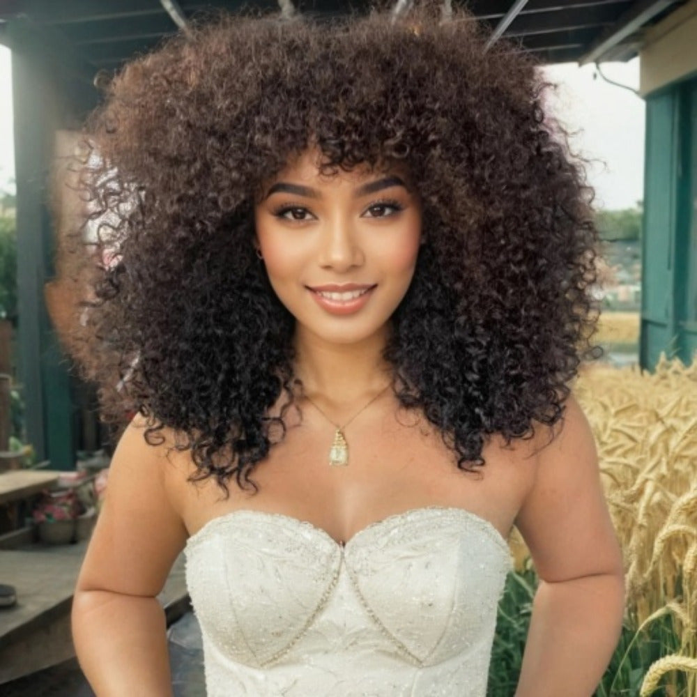 Afro Kinky Curly Human Hair Wig for Women Wear and Go None Lace Front Glueless Wigs Curly Brazilian Virgin Hair Machine Made Wig Natural Black