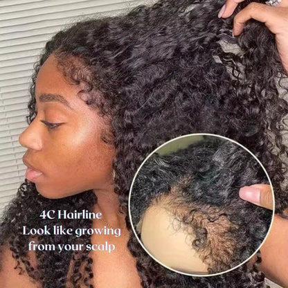 4C Kinky Baby Hair Undetectable Breathable Soft Invisible Edge Lace Front Wig, 13X4 13X6 Water Wave Frontal Human Hair Wigs