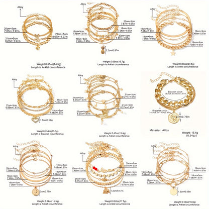 38pcs Bohemian Chic Anklet Set - Multi-Layered Chain with Star and Heart Pendants, Vintage Cuban Link Design, Stackable Foot Jewelry for Women, Perfect for Beach Vacation, Summer Outings, and Everyday Wear