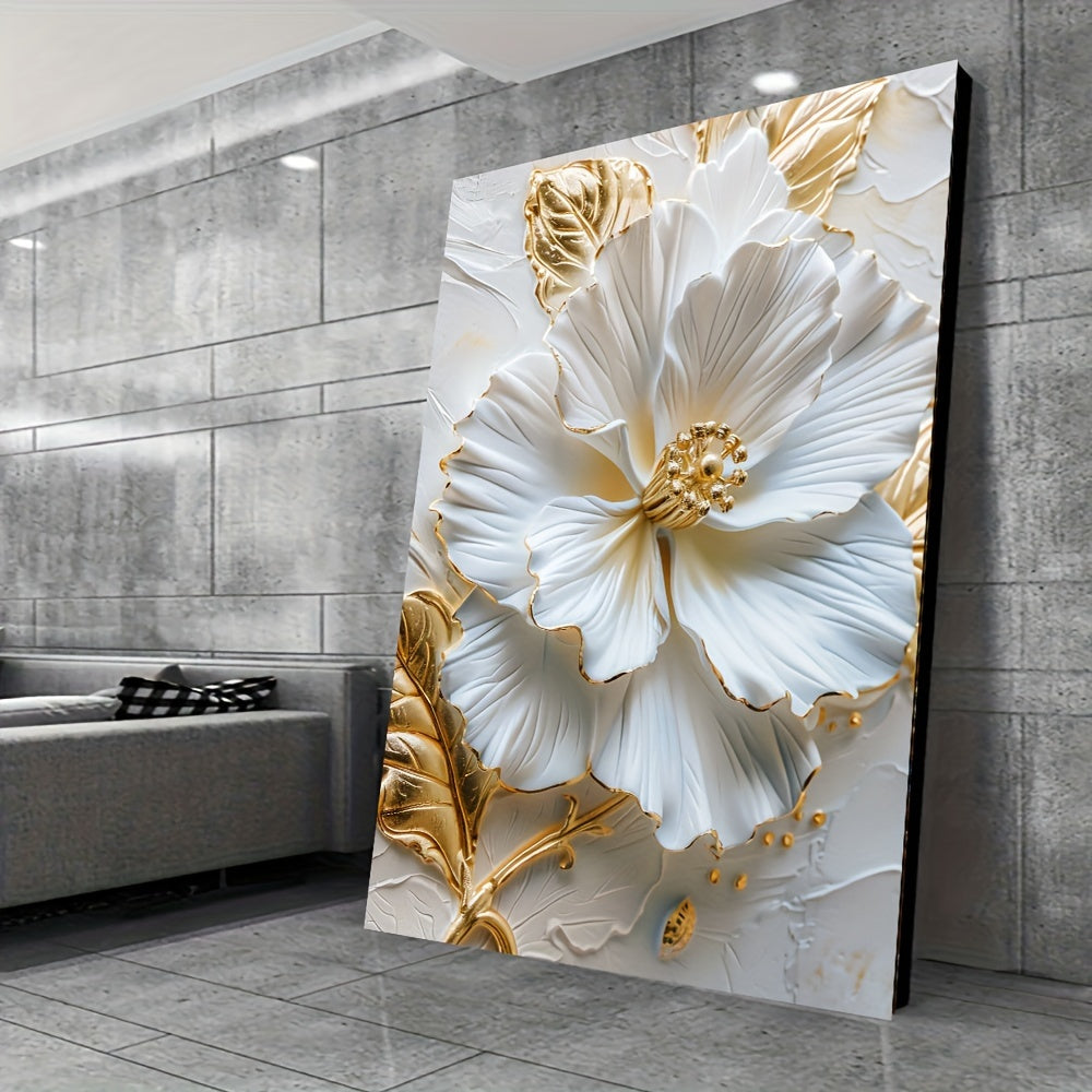 Modern Golden Flower Canvas Art Print, 31.5x47.24in - Frameless Wall Decor for Living Room & Bedroom