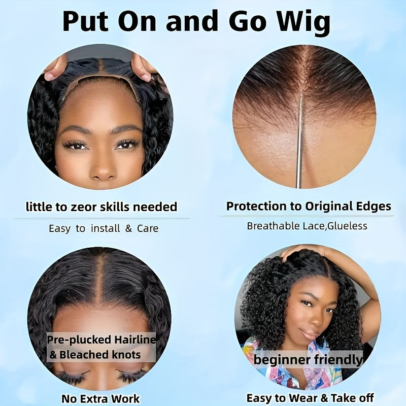 Put On And Go Wigs Human Hair Pre Plucked Pre Cut For Beginners Curly Wave Bob Wig Human Hair Lace Front Wigs For Women Upgraded No Glue 6x4 Lace Closure Short Curly Bob Wig Throw On & Go Wig.