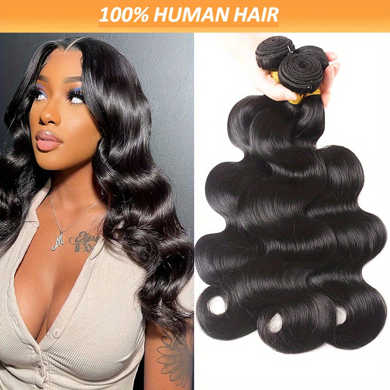 3 Bundles Brazilian Virgin Human Hair Extensions, 100% Unprocessed 10A Body Wave Weft, 300G Tangle-Free Shedding-Resistant for African American Women