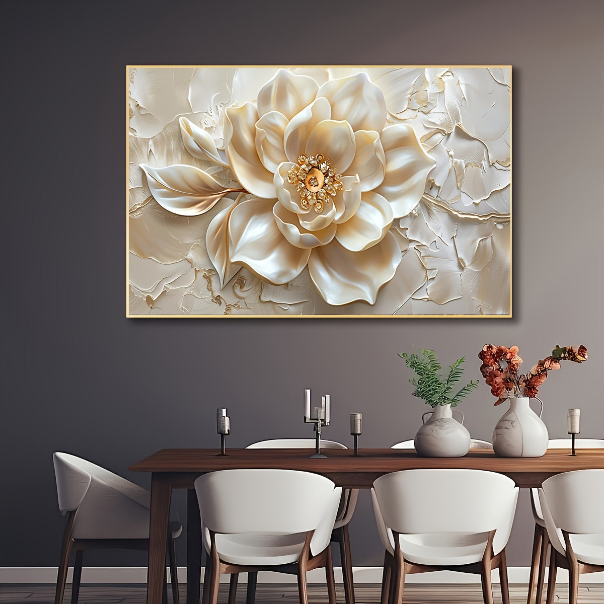 Modern Golden Flower Canvas Art Print, 31.5x47.24in - Frameless Wall Decor for Living Room & Bedroom