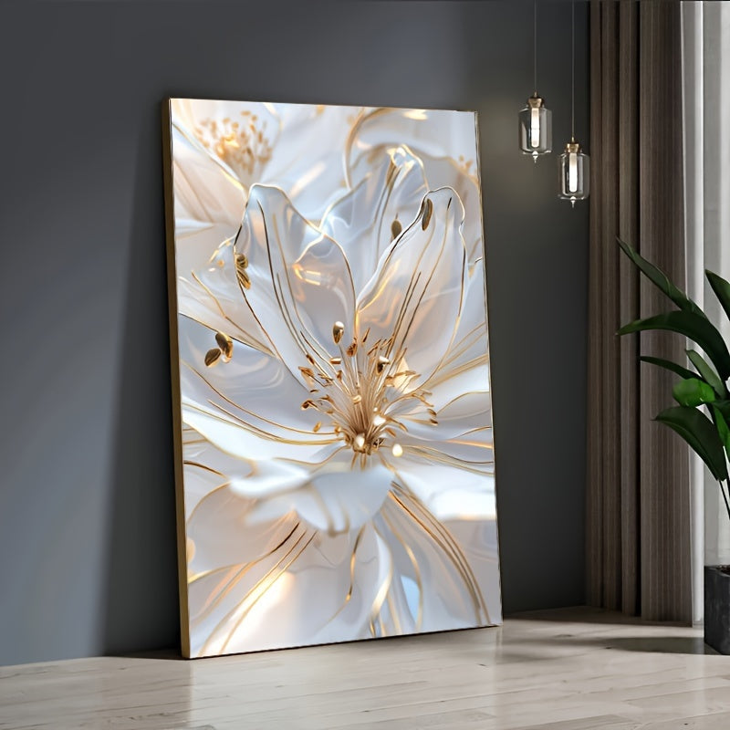 Modern White & Golden Floral Canvas Art, 31.5x47.24in - Frameless Wall Decor for Living Room and Bedroom