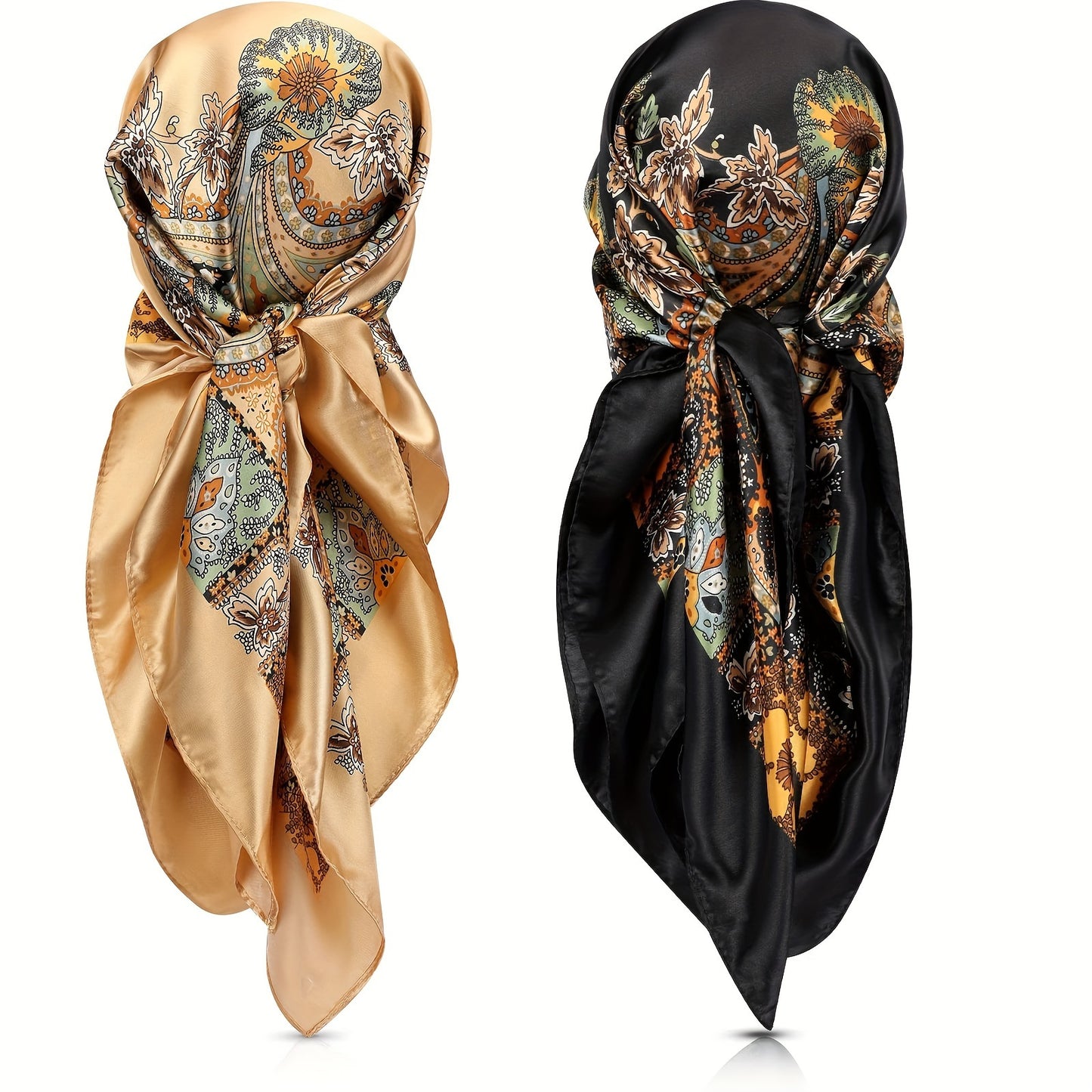 Elegant Satin Square Scarves For Women - 35.4" Silky Smooth, Sunflower Print Bandanas | Versatile & Stylish Head Wraps For Sleeping Or Outdoors