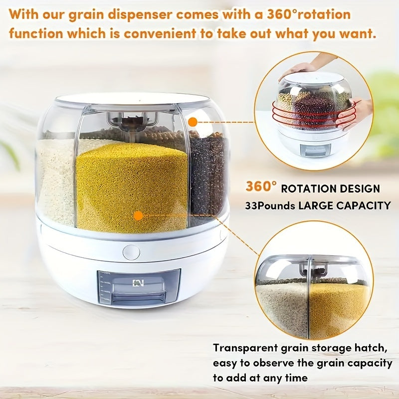 1/2 Piece 22 Lb Capacity 360° Rotating Food Dispenser - One-Touch Output Rice Storage Round Cereal Container for Small Grains, Beans, and Rice