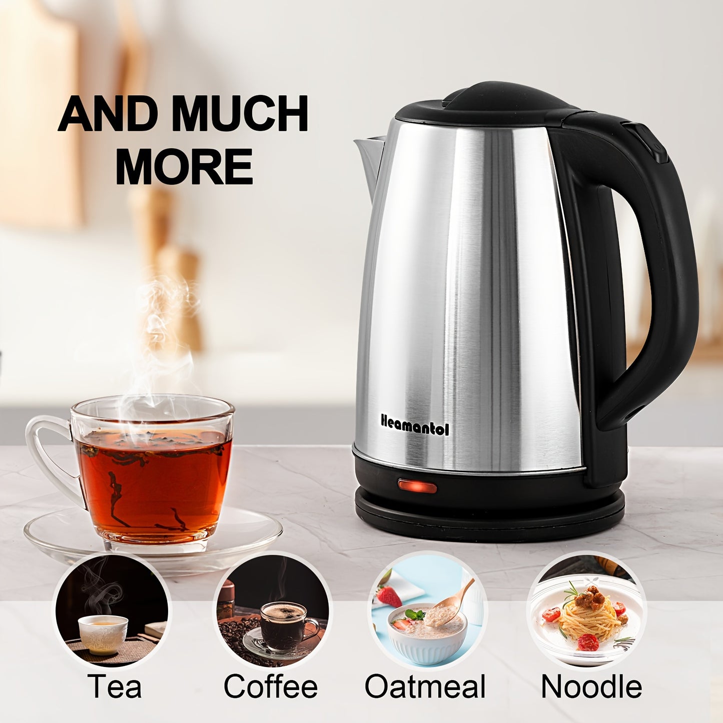 1.8L Electric Kettle, Stainless Steel Double Wall Hot Water Boiler with Auto Shut Off, Boil-Dry Protection, LED Indicator, and BPA-Free Design for Coffee and Tea Lovers