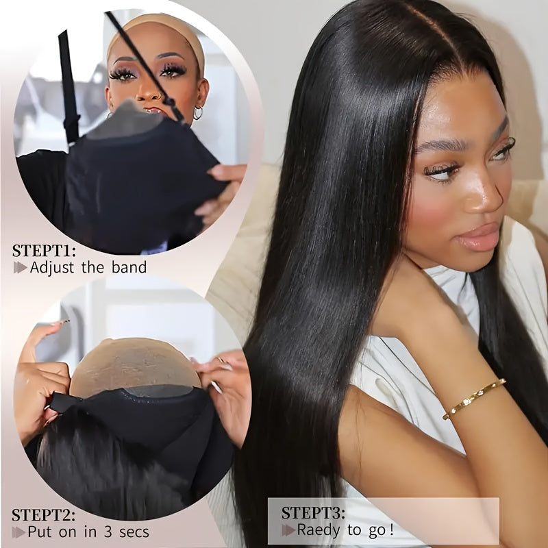 5x5 HD Lace Put On And Go Glueless Closure Wigs Human Hair Straight Human Hair Pre Plucked Pre Cut No Glue 3 Seconds To Wear Glueless Wig Transparent Lace Front Wigs Human Hair Wig For Women Pre Bleached Knots 180 Density