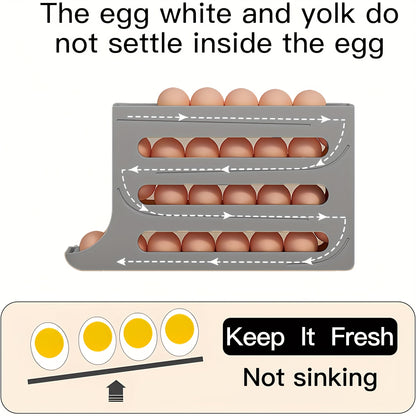 30-Egg Capacity 4-Tier Large Space-Saving Refrigerator Organizer with Automatic Rolling Egg Dispenser