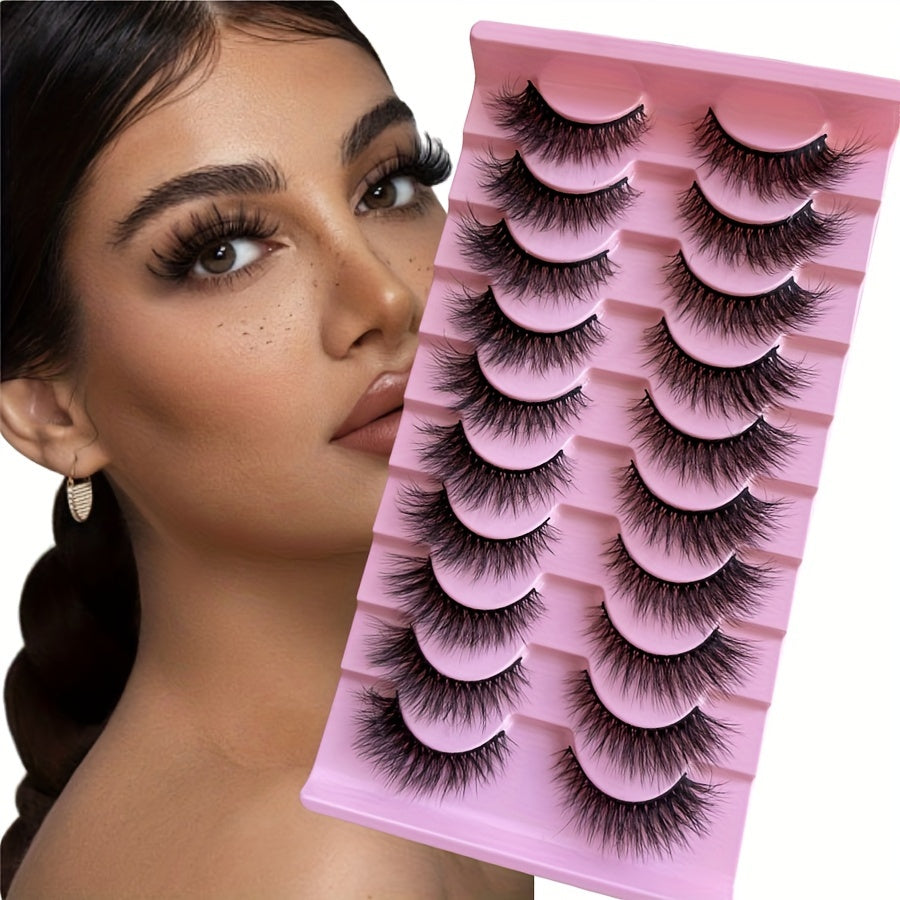 10 Pairs Premium Fluffy Faux Mink False Eyelashes - Volume-Boosted, Naturally Full & Dramatic Cat Eye Style - Luxurious, Lightweight & Reusable for a Flawless Finish