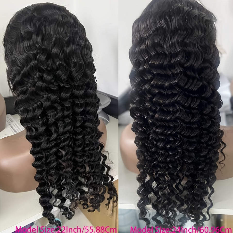 Deep Wave 4C Edges Frontal Wig 13x4 Lace Front Human Hair Wigs Deep Curly Lace Front Wig Human Hair For Women Brazilian Remy Human Hair Wigs With Curly Baby Hair Kinky Hairline