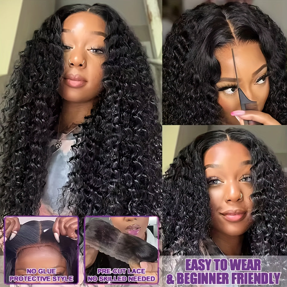 250% Density 6x4 Water Wave Put On And Go Glueless Wigs Pre Plucked Water Wave Lace Front Wigs 100% Human Hair For Women Transparent Closure Wigs Natural Color