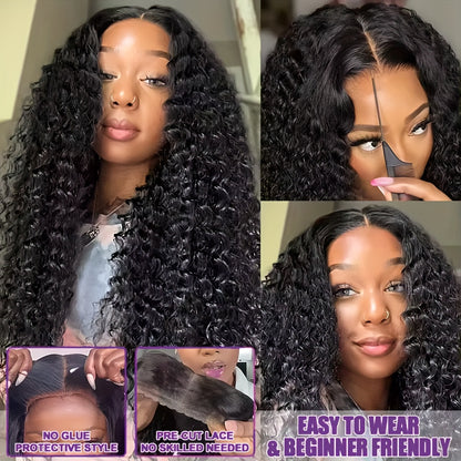 250% Density 6x4 Water Wave Put On And Go Glueless Wigs Pre Plucked Water Wave Lace Front Wigs 100% Human Hair For Women Transparent Closure Wigs Natural Color