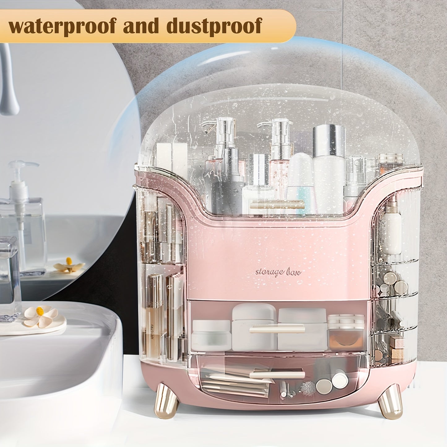 Makeup Storage Organiser with Clear Lid, Skincare Organiser Drawers Beauty Holder Cosmetic Organisers for Bathroom, DressingTable Organiser Dustproof Waterproof