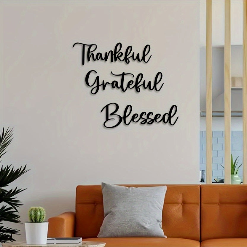 3-Piece Set Black Metal Inspirational Wall Art - Decorative Quote Signs with Aesthetic Room Accents for Home, Thanksgiving, Fall Harvest Season - Unique Gift Idea for Friends and Family