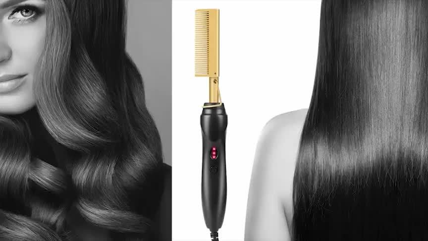 Copper Color Comb Styler - Multi-Purpose Hair Straightener and Curler for Wet and Dry Hair - Fast Heating, Easy-to-Use, Versatile, and Safe Electric Heating Comb for Salon-Quality Styling at Home