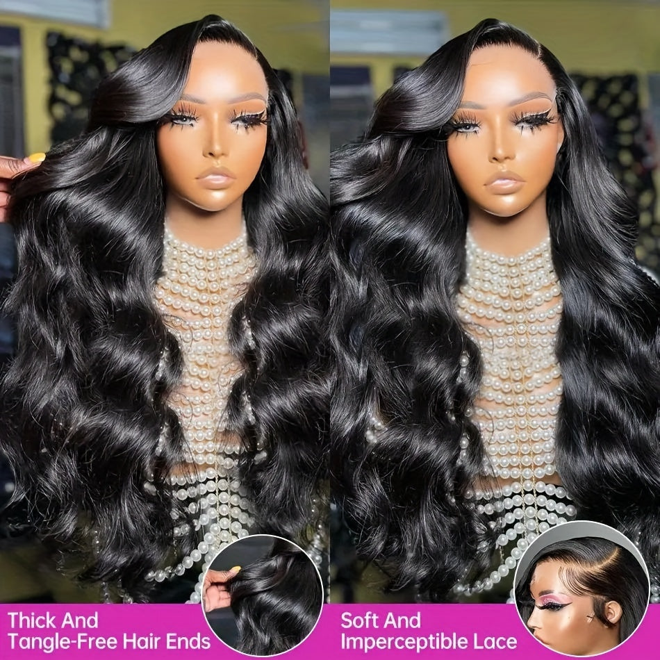 Glueless Wig Human Hair Ready To Wear Body Wave Lace Human Hair 13x4 Lace Closure Glueless Wig Pre Cut 100% Human Hair Wig For Women 200 Density Transparent Lace Wigs Human Hair Natural Black Color