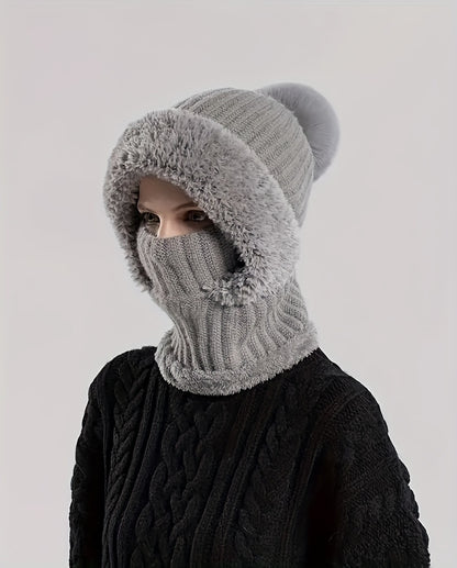 Knitted Hat For Women In Autumn And Winter, Thickened With Fleece, Cold Resistant Hat, Scarf Mask, One-piece Warm Hat, Outdoor Cycling Hat