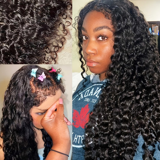 Deep Wave 4C Edges Frontal Wig 13x4 Lace Front Human Hair Wigs Deep Curly Lace Front Wig Human Hair For Women Brazilian Remy Human Hair Wigs With Curly Baby Hair Kinky Hairline